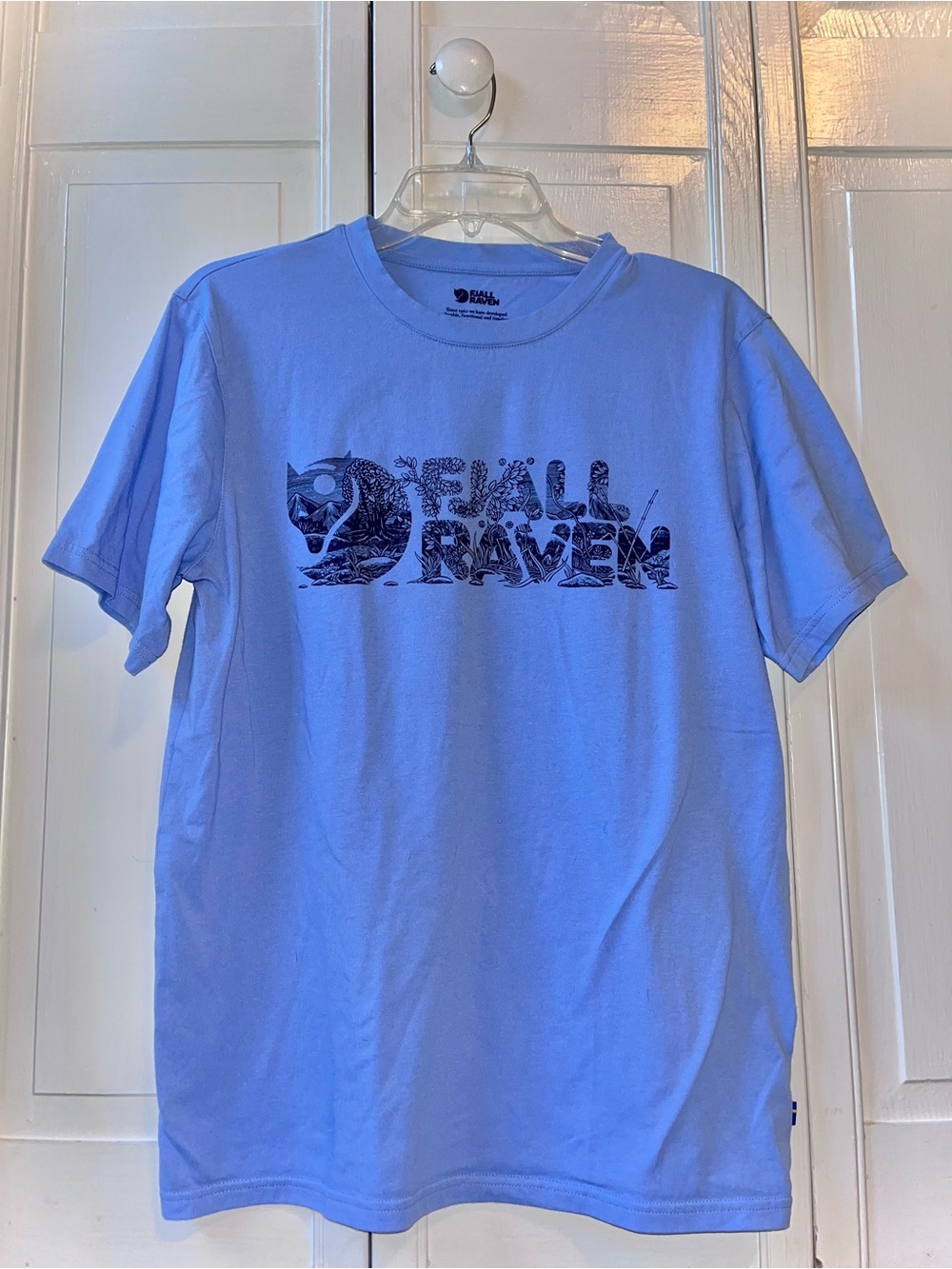 Fjällräven Lush Logo Blue Tshirt, Men’s Size Small, Outdoors Casual Tee, Nature